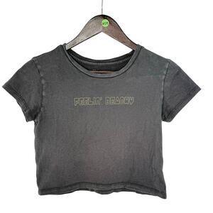 Aerie Cropped Graphic Tee Small Gray Feelin Beachy